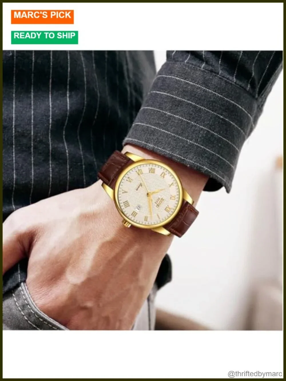 Quartz Watch Roman Numeral Business Casual Analog Wrist Watch Leather Strap